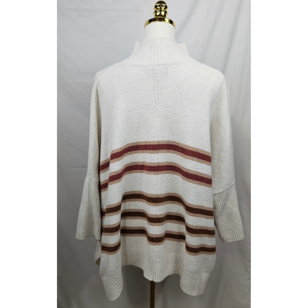 Loft Outlet Striped‎ Mock Neck Poncho Sweater Cream Brown XL Preppy Minimalist - Picture 2 of 5